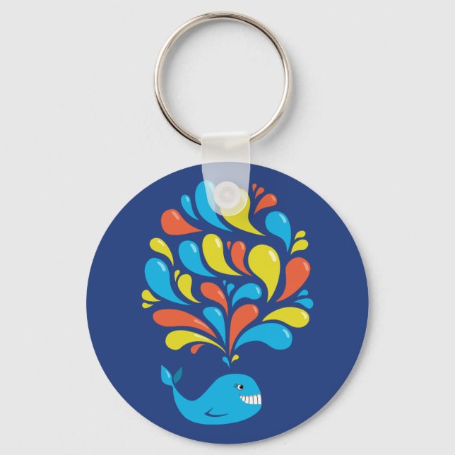 Colourful Splash Blue Happy Cartoon Whale Key Ring (Front)