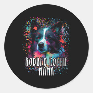 Colourful Splash Border Collie Mama Portrait Puppy Classic Round Sticker