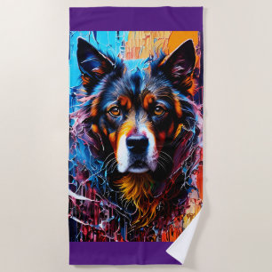Colourful splash dog abstract  Beach Towel