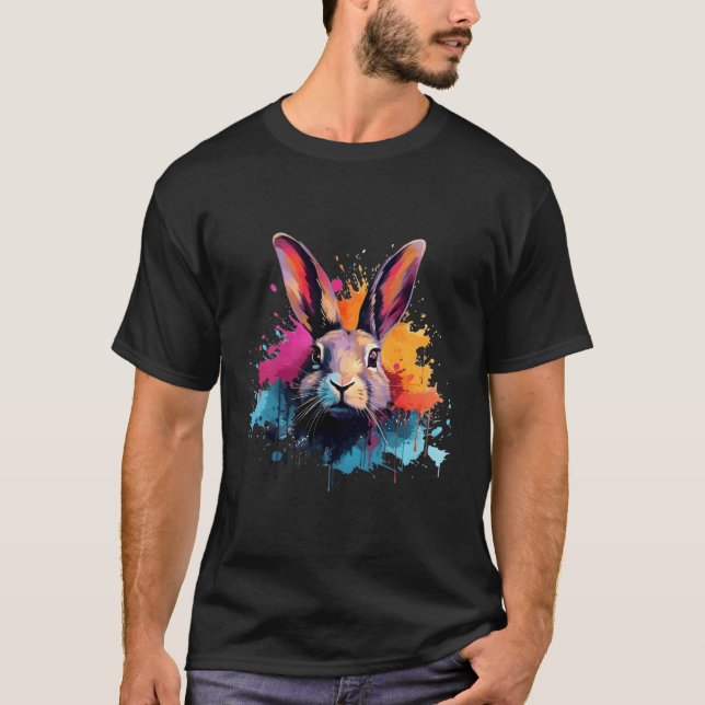 Colourful Splash Flemish Giant Rabbit T-Shirt (Front)