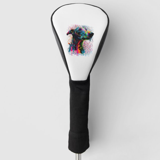 Colourful Splash Greyhound Portrait Puppy Owner Golf Head Cover (Front)