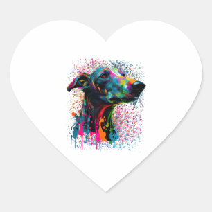 Colourful Splash Greyhound Portrait Puppy Owner Heart Sticker