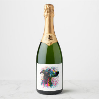 Colourful Splash Greyhound Portrait Puppy Owner Sparkling Wine Label