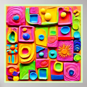 Colourful Splash Sculpture: Cartoonish Art Style Poster