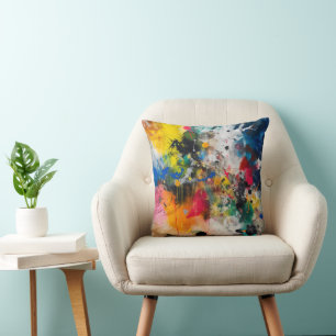 Colourful Splashes Abstract Art Cushion