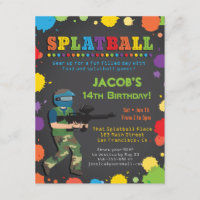 Colourful Splatball Birthday Party Invitations