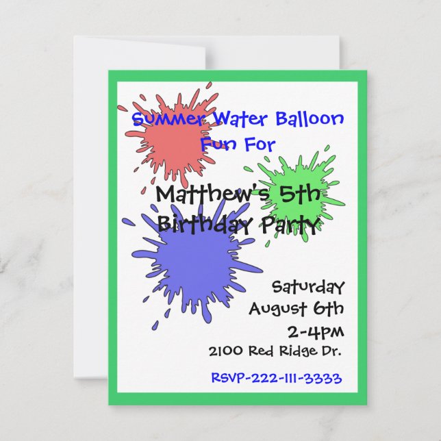 Colourful Splats Boy's Birthday Invitation (Front)