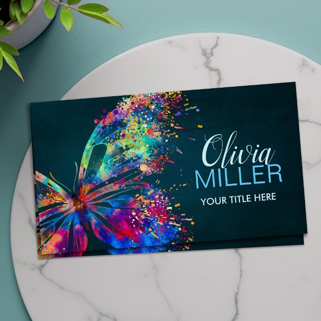 Colourful splatter paint butterfly business card (Creator Uploaded)