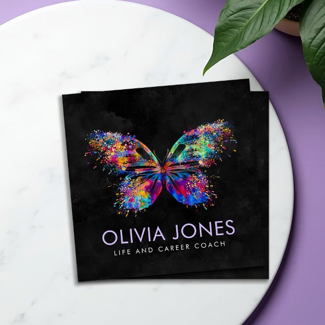Colourful splatter paint butterfly square business card (Creator Uploaded)