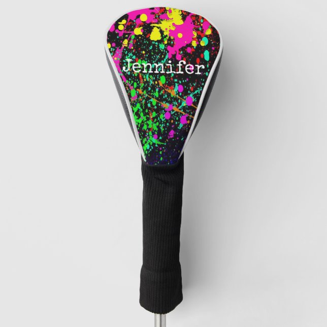Colourful Splatter Paint Custom Name Golf Head Cover (Front)