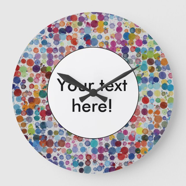 Colourful splatters abstract design large clock (Front)