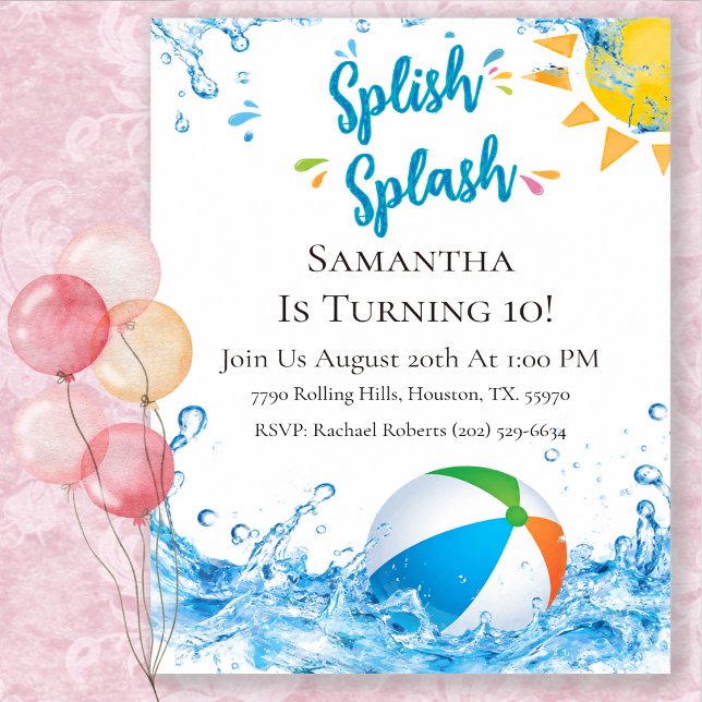 Colourful Splish Splash Birthday Pool Party Invitation (Creator Uploaded)