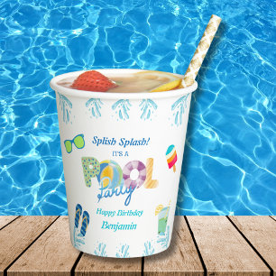 Colourful Splish Splash Boys Birthday Pool Party Paper Cups