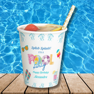 Colourful Splish Splash Kids Birthday Pool Party Paper Cups