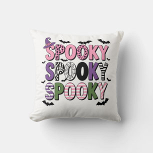 Colourful Spooky Halloween  Cute Witch Hat & Bat  Cushion