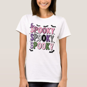 Colourful Spooky Halloween Cute Witch Hat & Bat T-Shirt