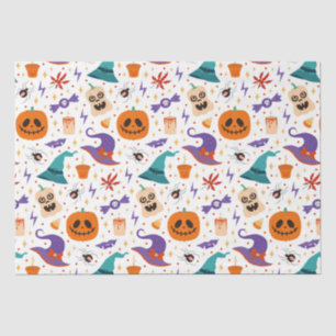 Colourful Spooky Halloween Symbols Pattern Tissue Paper