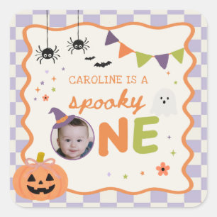 Colourful Spooky One Halloween 1st Birthday Sticke Square Sticker