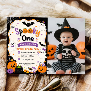 Colourful Spooky One Halloween Birthday Party Phot Invitation