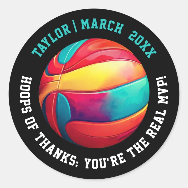  Colourful Sport Ball Black Slam Dunk Player Party Classic Round Sticker (Front)