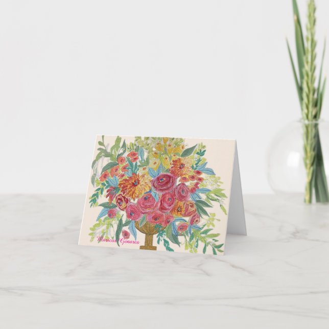 Colourful Spray of Floral Arrangement Note/Greetin Holiday Card (Front)