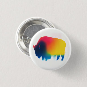 Colourful Spray Paint Bison Silhouette Round Butto 3 Cm Round Badge