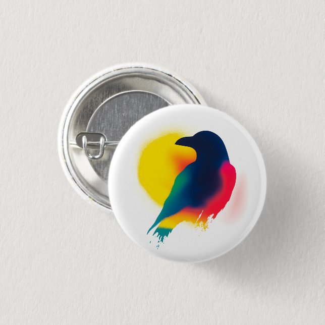 Colourful Spray Paint Crow Silhouette Button (Front & Back)