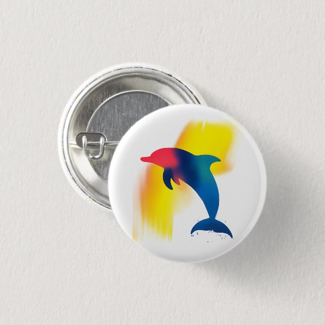 Colourful Spray Paint Dolphin Round Button (Front & Back)