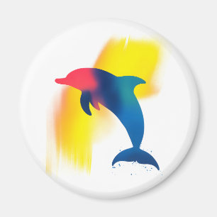 Colourful Spray Paint Dolphin Silhouette Round Magnet