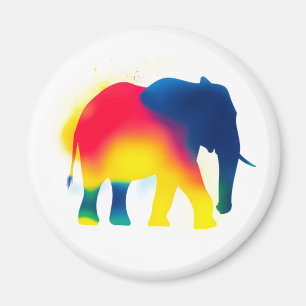 Colourful Spray Paint Elephant Silhouette Round Magnet