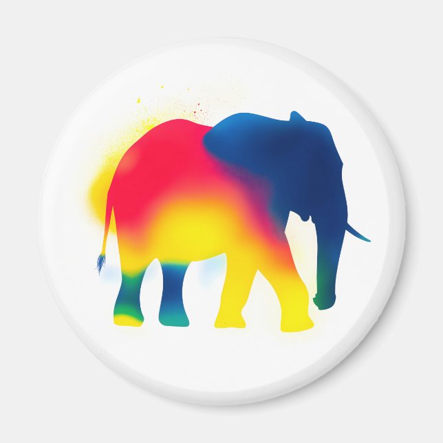 Colourful Spray Paint Elephant Silhouette Round Magnet (Front)