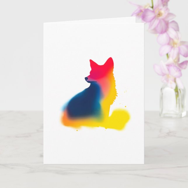 Colourful Spray Paint Fox Silhouette Card (Orchid)