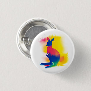 Colourful Spray Paint Kangaroo Round Button