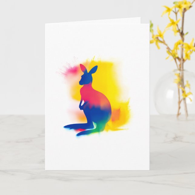 Colourful Spray Paint Kangaroo Silhouette Card (Yellow Flower)