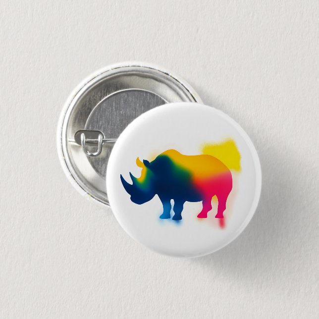 Colourful Spray Paint Rhinoceros Round Button (Front & Back)