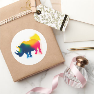 Colourful Spray Paint Rhinoceros Silhouette Sticke Classic Round Sticker