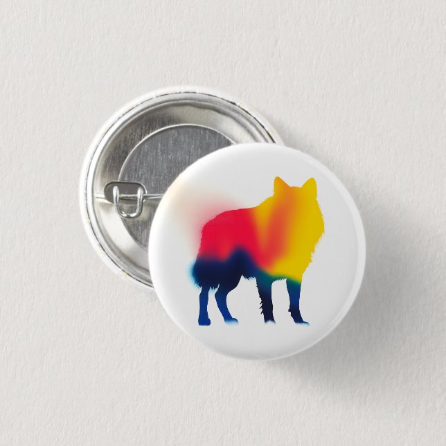 Colourful Spray Paint Wolf Silhouette Round Button (Front & Back)