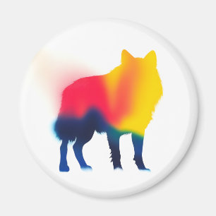 Colourful Spray Paint Wolf Silhouette Round Magnet