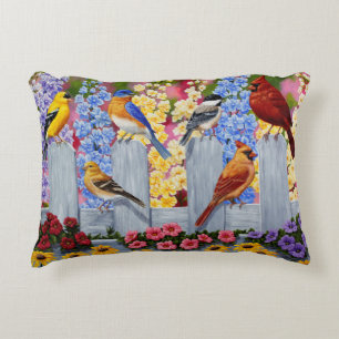 Colourful Spring Birds Garden Party Decorative Cushion