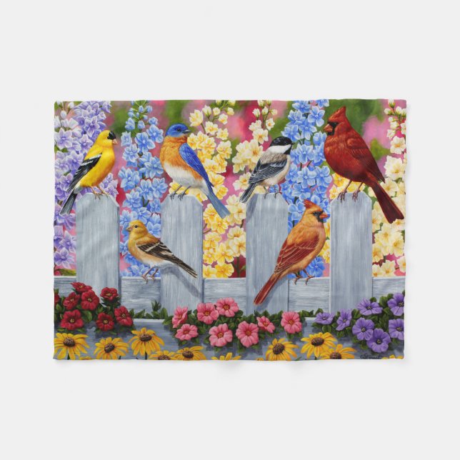 Colourful Spring Birds Garden Party Fleece Blanket (Front (Horizontal))