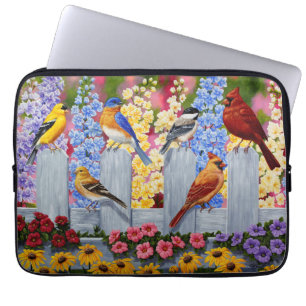 Colourful Spring Birds Garden Party Laptop Sleeve