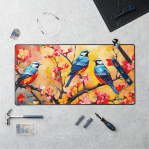 Colourful Spring Birds in Bloom Desk Mat