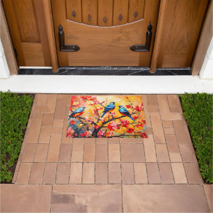 Colourful Spring Birds in Bloom Doormat