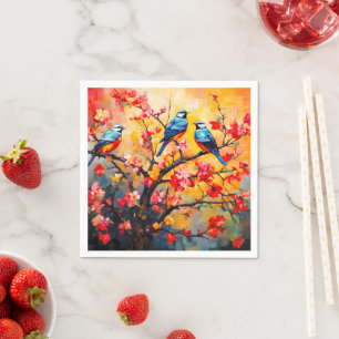 Colourful Spring Birds in Bloom Napkin