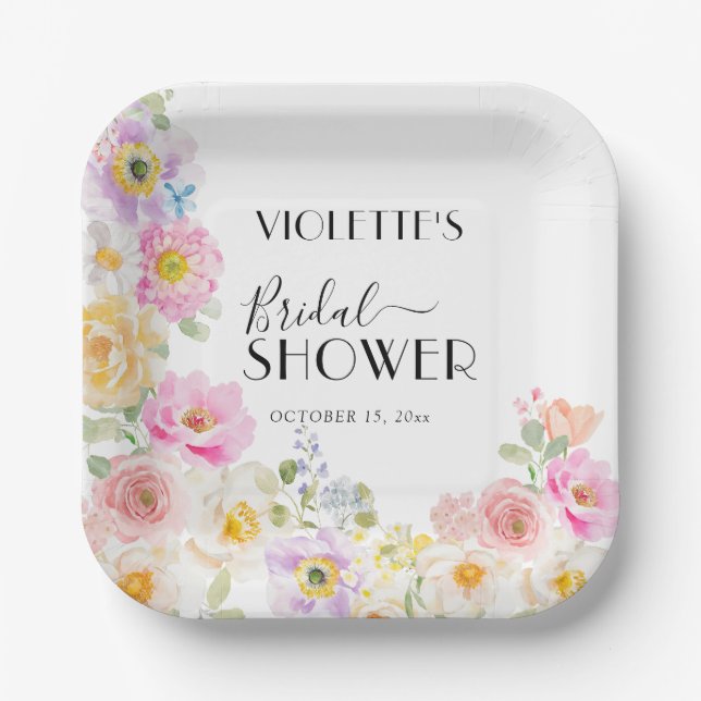 Colourful Spring Blossom Floral Bridal Shower Paper Plate (Front)