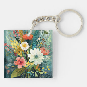 Colourful Spring Bouquet Key Ring
