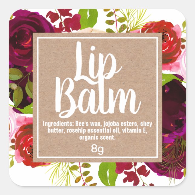 Colourful Spring Bouquet Kraft Lip Balm Tube Label (Front)
