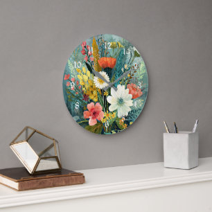 Colourful Spring Bouquet Large Clock