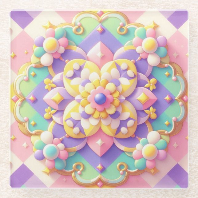 colourful spring/Easter/princess pastel Glass Coaster (Front)