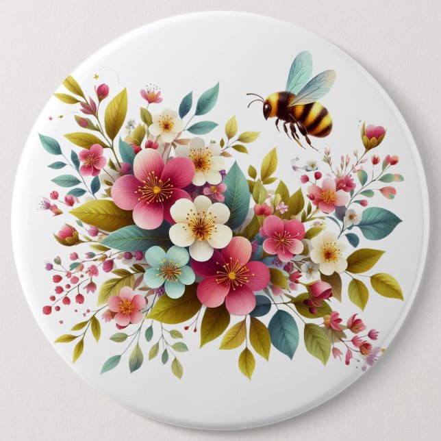 Colourful, Spring/Floral bee 6 Cm Round Badge (Front)